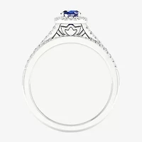 Modern Bride Gemstone and 1/3 CT. T.W. Diamond Oval Bridal Set 14K Gold