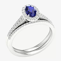 Modern Bride Gemstone and 1/3 CT. T.W. Diamond Oval Bridal Set 14K Gold