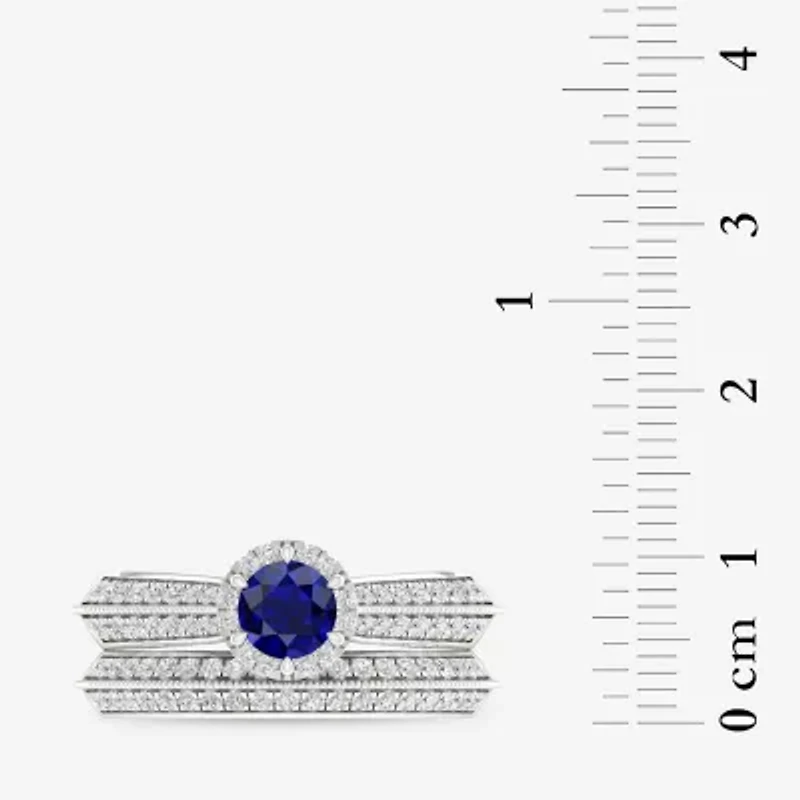 Modern Bride Gemstone Womens 1/2 CT. T.W. Genuine Pink Sapphire 10K White Gold Round Halo Bridal Set