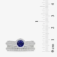 Modern Bride Gemstone Womens 1/2 CT. T.W. Genuine Pink Sapphire 10K White Gold Round Halo Bridal Set