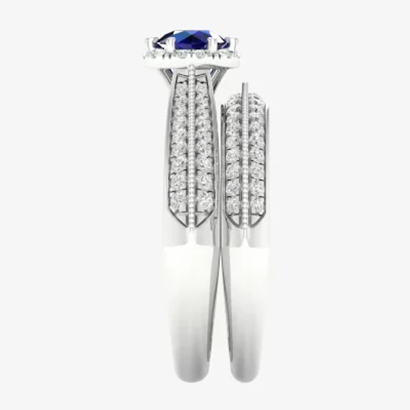Modern Bride Gemstone Womens 1/2 CT. T.W. Genuine Pink Sapphire 10K White Gold Round Halo Bridal Set