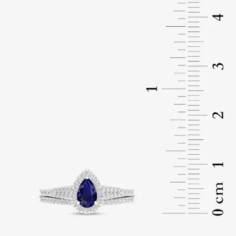 Modern Bride Gemstone Womens 1/3 CT. T.W. Lead Glass-Filled Red Ruby 10K White Gold Pear Halo Bridal Set