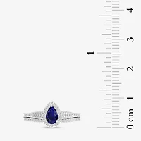 Modern Bride Gemstone Womens14K White Gold Pear Halo Bridal Set