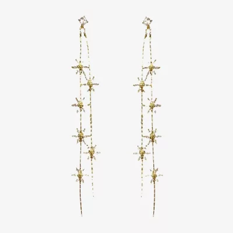 Bijoux Bar Gold Tone Linear Womens Flower Drop Earrings