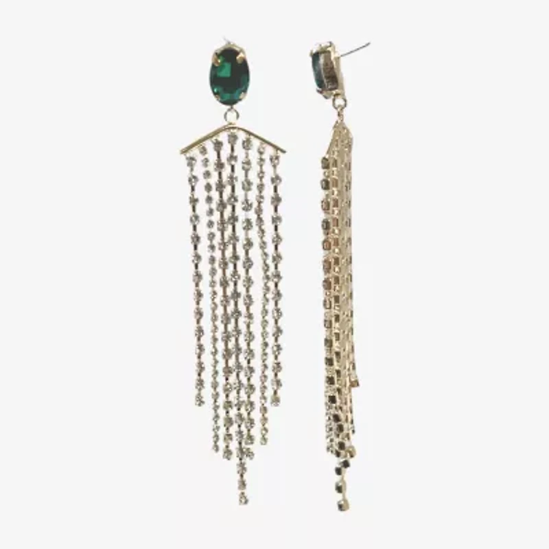 Bijoux Bar Gold Tone Green Tassel Womens Green Crystal Drop Earrings