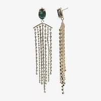 Bijoux Bar Gold Tone Green Tassel Womens Green Crystal Drop Earrings