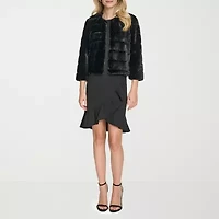 Marc New York Faux Fur Womens Round Neck 3/4 Sleeve Shrug