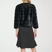 Marc New York Faux Fur Womens Round Neck 3/4 Sleeve Shrug