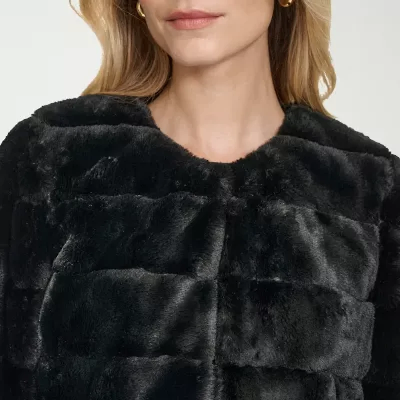 Marc New York Faux Fur Womens Round Neck 3/4 Sleeve Shrug