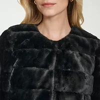 Marc New York Faux Fur Womens Round Neck 3/4 Sleeve Shrug