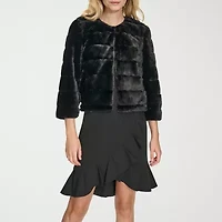 Marc New York Faux Fur Womens Round Neck 3/4 Sleeve Shrug