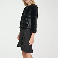 Marc New York Faux Fur Womens Round Neck 3/4 Sleeve Shrug