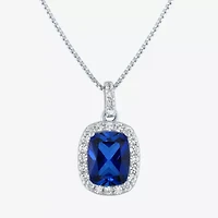 Womens Lab Created Gemstone Sterling Silver Halo Pendant Necklace