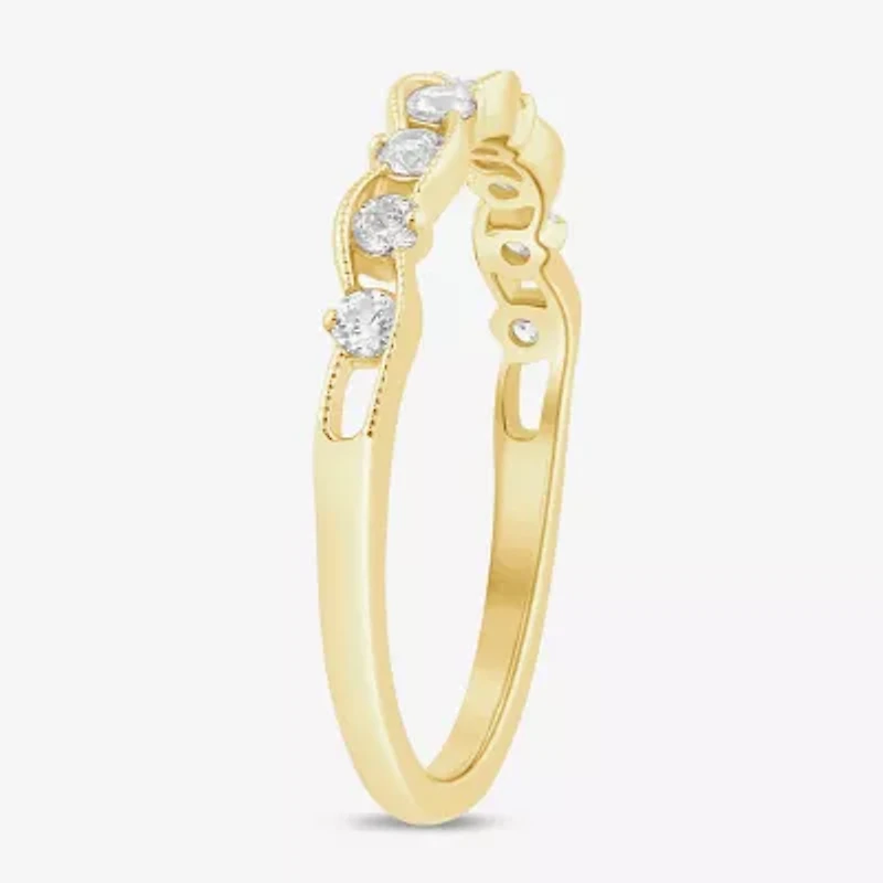 (I / Si2) Womens 1/4 CT. T.W. Lab Grown White Diamond 10K Gold Wedding Band