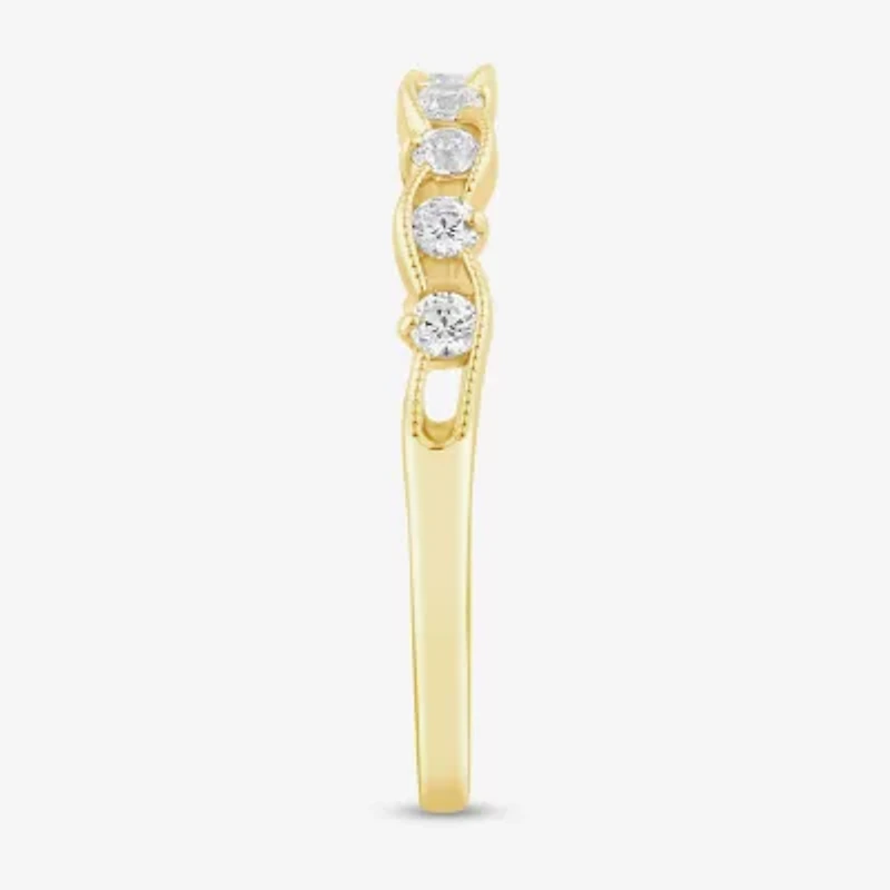 (I / Si2) Womens 1/4 CT. T.W. Lab Grown White Diamond 10K Gold Wedding Band