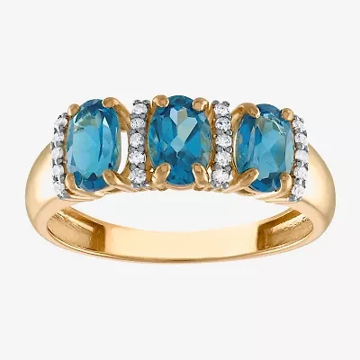 Womens 2MM 1/10 CT. T.W. Genuine Blue Topaz 10K Gold Oval Band