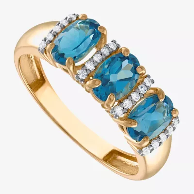 Womens 2MM 1/10 CT. T.W. Genuine Blue Topaz 10K Gold Oval Band