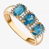 Womens 2MM 1/10 CT. T.W. Genuine Blue Topaz 10K Gold Oval Band