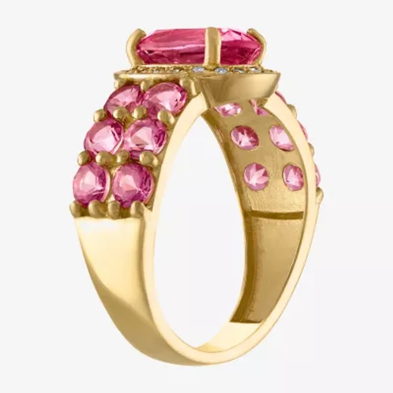 Womens 1/10 CT. T.W. Genuine Pink Topaz 10K Gold Round Cocktail Ring