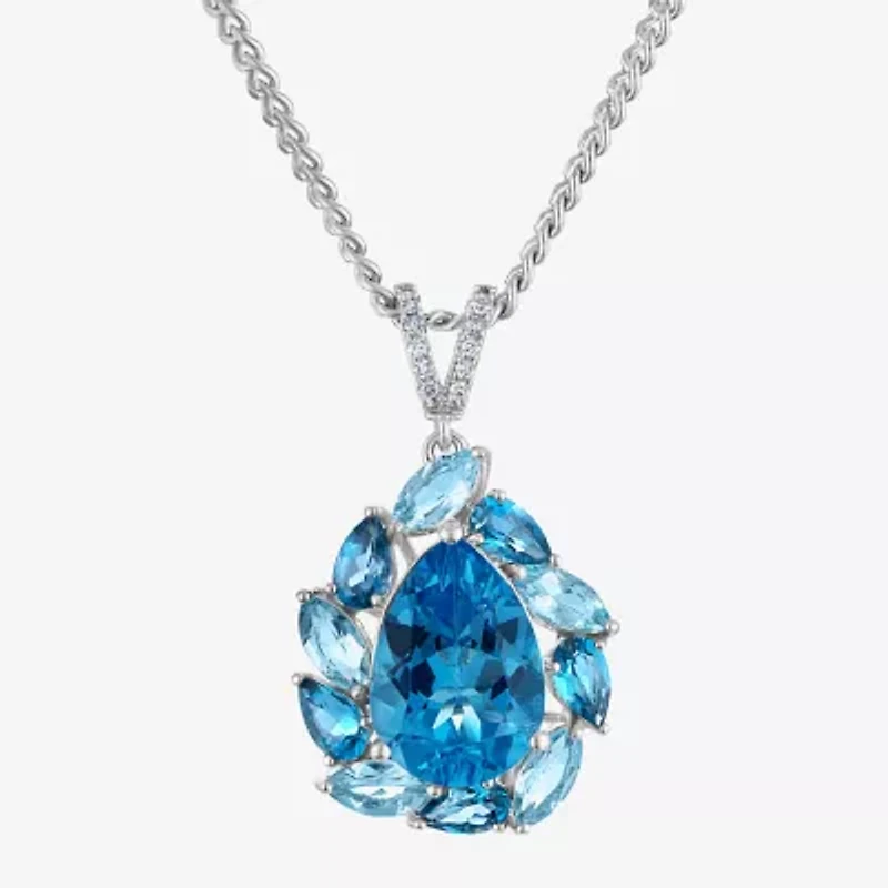 Womens Diamond Accent Genuine Blue Topaz Sterling Silver Pear 18 Inch Pendant Necklace