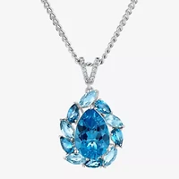 Womens Diamond Accent Genuine Blue Topaz Sterling Silver Pear 18 Inch Pendant Necklace