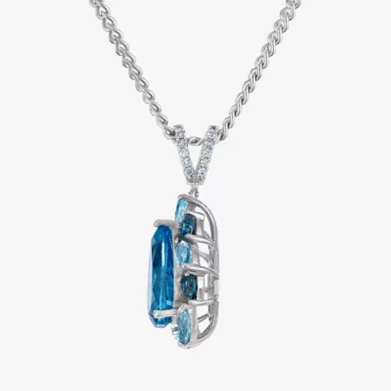 Womens Diamond Accent Genuine Blue Topaz Sterling Silver Pear 18 Inch Pendant Necklace