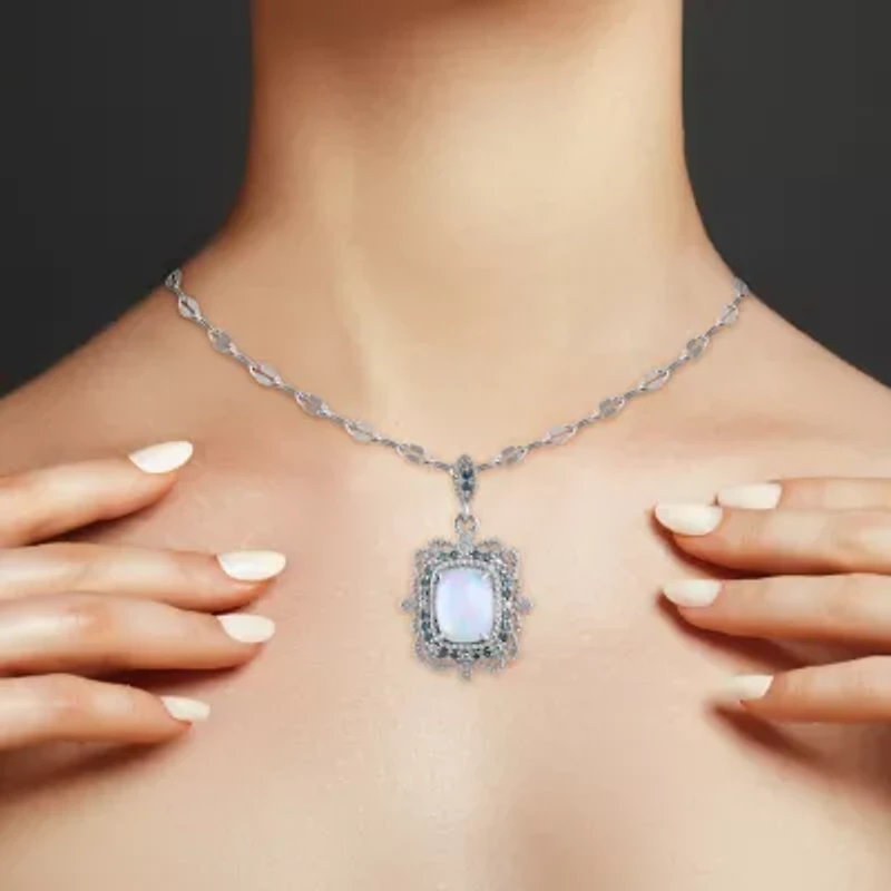 Womens 1/10 CT. T.W. Genuine White Opal Sterling Silver 18 Inch Pendant Necklace