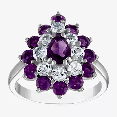 Womens Genuine Purple Amethyst Sterling Silver Pear Cocktail Ring