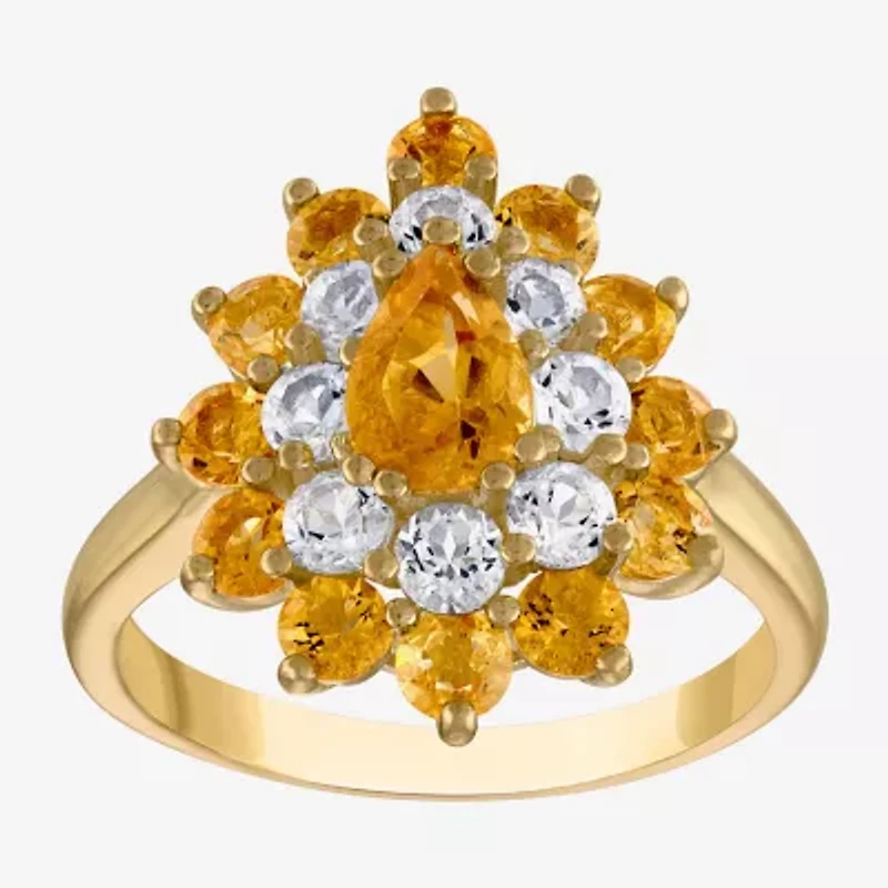 Womens Genuine Yellow Citrine 14K Gold Over Silver Pear Cocktail Ring