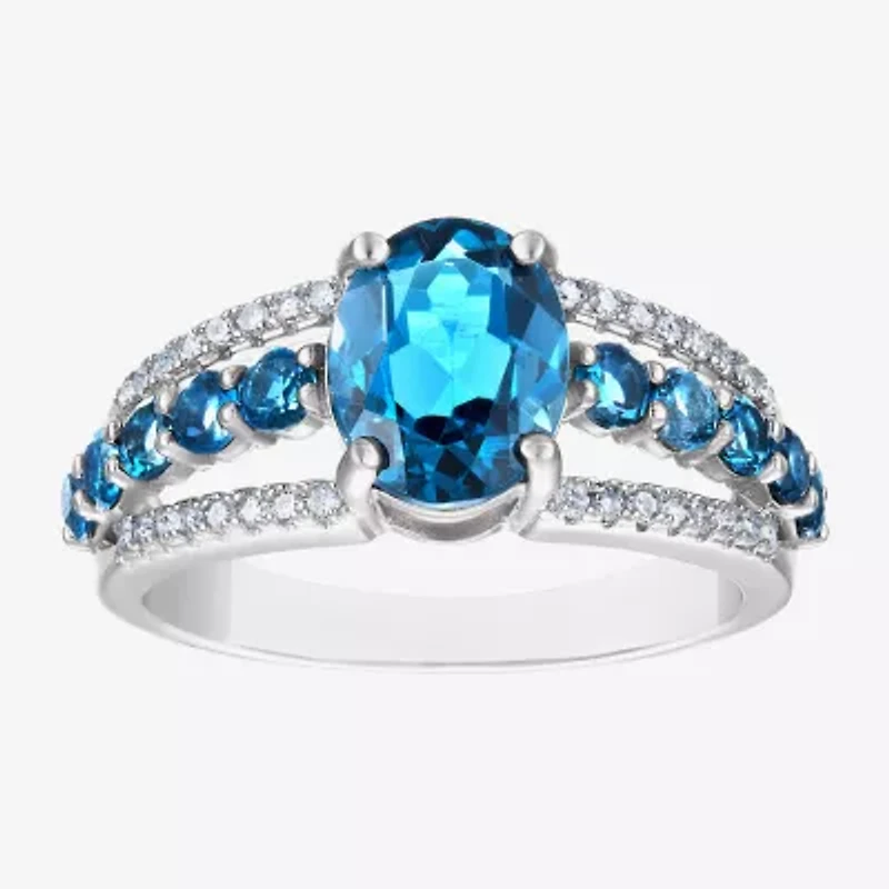 Womens 1/6 CT. T.W. Genuine Blue Topaz Sterling Silver Oval Cocktail Ring
