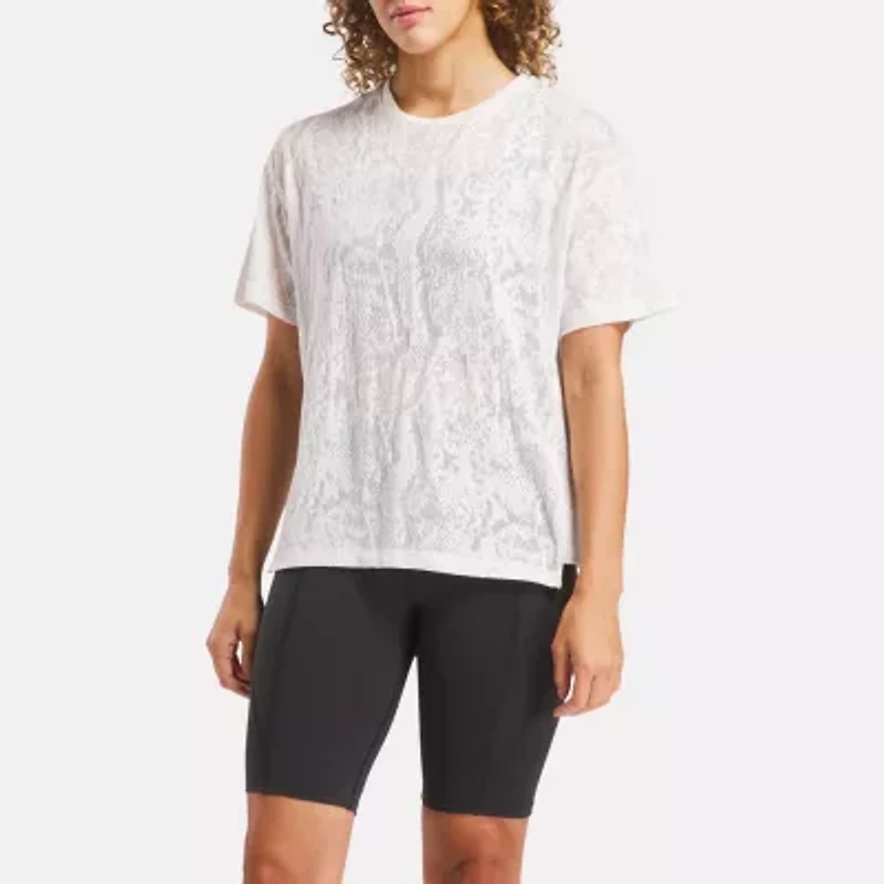 Reebok Womens Crew Neck Burnout Short Sleeve T-Shirt