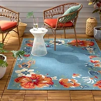 Town And Country Hibiscus Floral Outdoor Indoor Rectangular Area Rug