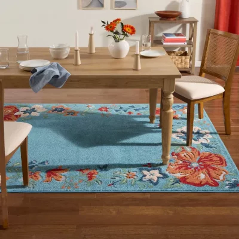 Town And Country Hibiscus Floral Outdoor Indoor Rectangular Area Rug