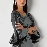 Studio 1 Womens Sequins 3/4 Sleeve Shift Dress