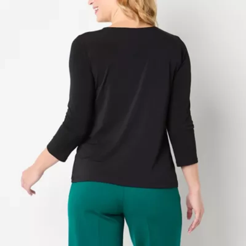 Liz Claiborne Womens Keyhole Neck 3/4 Sleeve Blouse