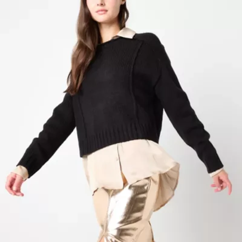 Worthington Womens Crew Neck Long Sleeve Pullover Sweater
