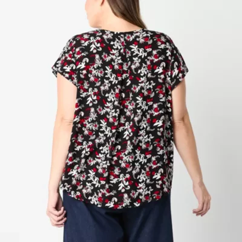 Liz Claiborne Womens V Neck Short Sleeve Plus Blouse