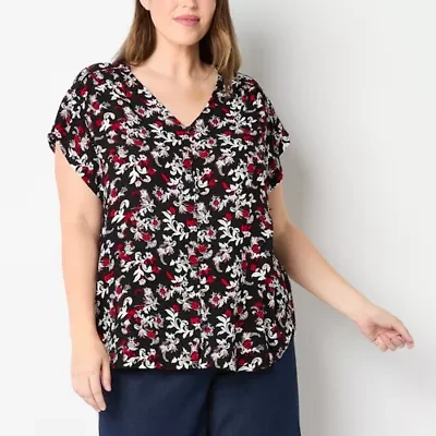 Liz Claiborne Womens V Neck Short Sleeve Plus Blouse