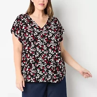 Liz Claiborne Womens V Neck Short Sleeve Plus Blouse
