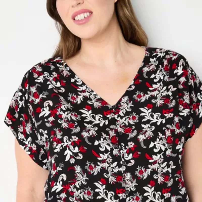Liz Claiborne Womens V Neck Short Sleeve Plus Blouse