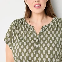 Liz Claiborne Womens Plus Split Crew Neck Short Sleeve Blouse