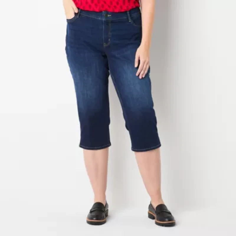Liz Claiborne Sara Womens Plus Slim Mid Rise Capri Pant