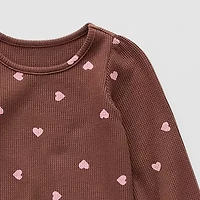 Okie Dokie Waffle Knit Baby Girls Round Neck Long Sleeve Bodysuit