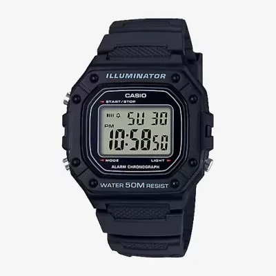 Casio Mens Digital Black Strap Watch W218h-1avos