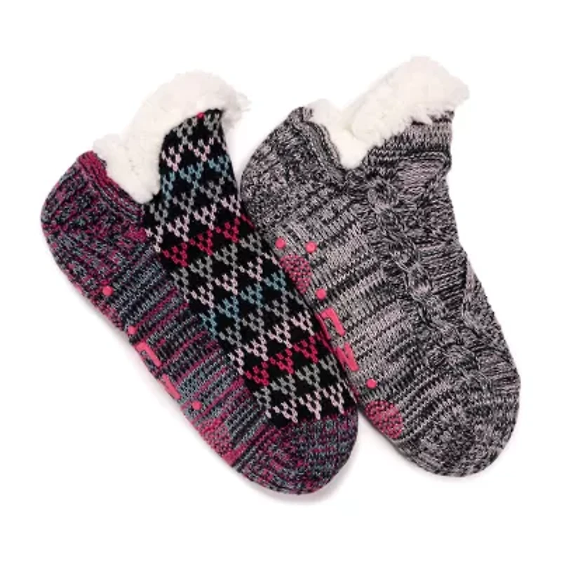 Muk Luks Womens 2 Pair Slipper Socks
