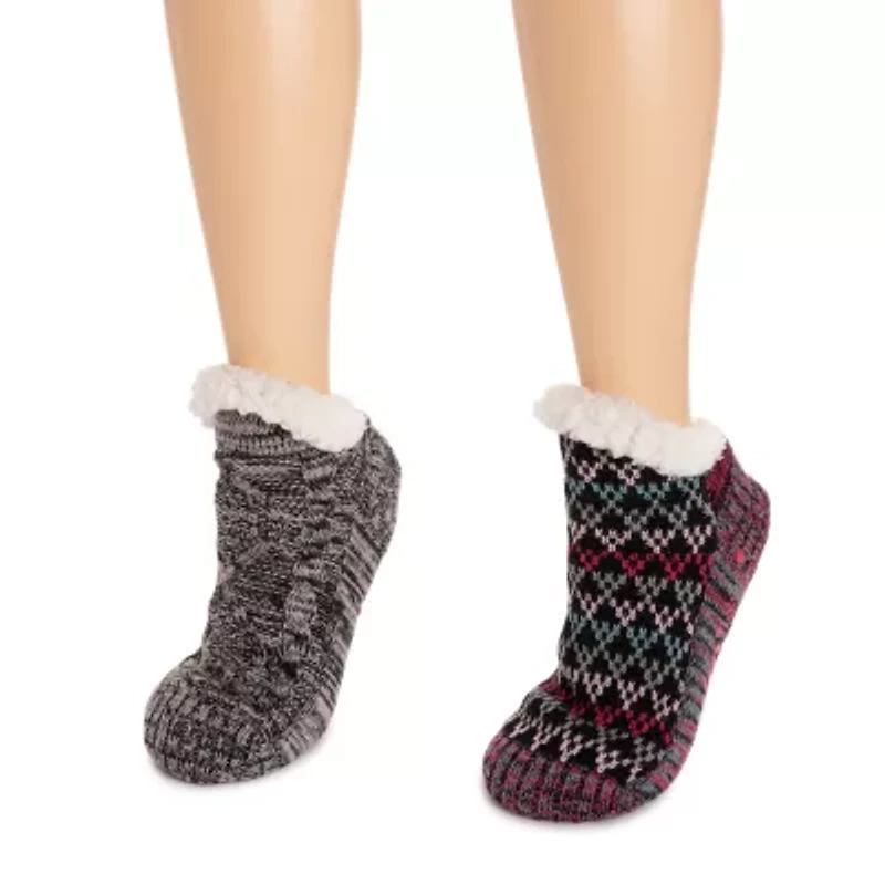 Muk Luks Womens 2 Pair Slipper Socks