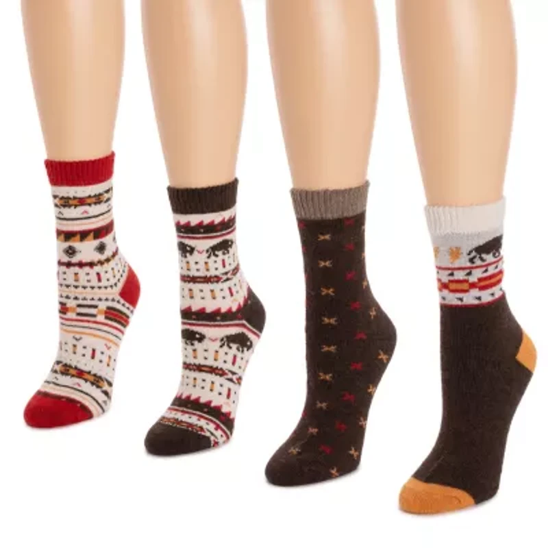 Muk Luks Womens 4 Pair Crew Socks