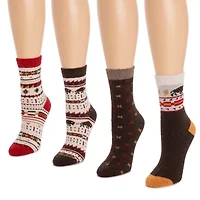 Muk Luks Womens 4 Pair Crew Socks