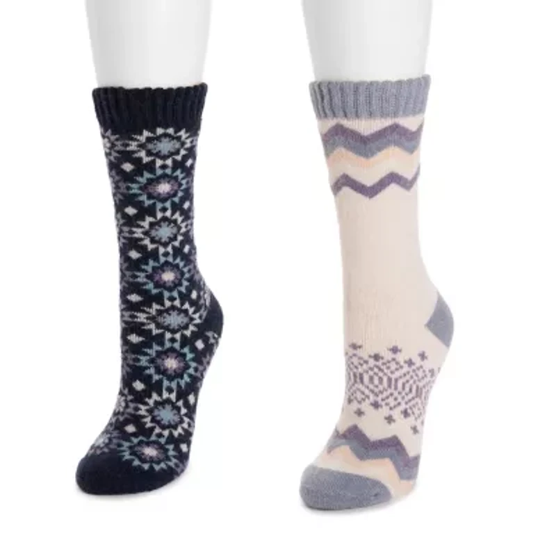 Muk Luks Womens 2 Pair Crew Socks