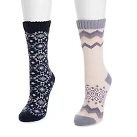 Muk Luks Womens 2 Pair Crew Socks